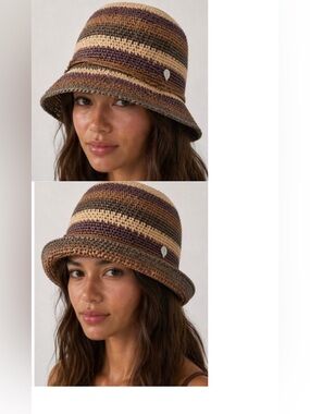 Helen Kaminski Australia Striped Raffia convertible Bucket Hat, OS